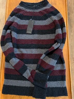 Alpha Studio Women's Striped Bouclé Sweater in Burgundy, Charcoal & Black